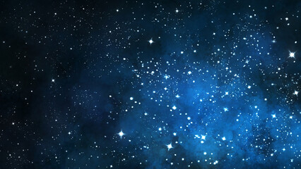 手描きの水彩の星空、宇宙、キラキラ背景