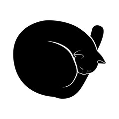 sleeping cat illustration, stylized simple circle logo vector - 689846836