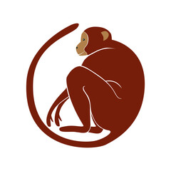animal monkey on round vector logo icon illustration design isolated background - 689846841