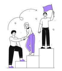 Workers helping each other vector outline