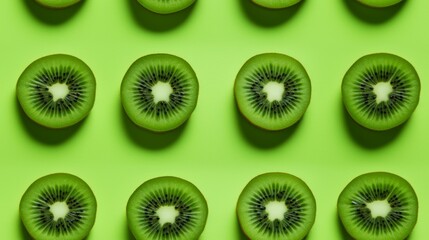 Fresh Organic Kiwi Fruit Photorealistic Horizontal Seamless Background. Healthy Vegetarian Diet. Ai Generated Seamless Background with Delicious Juicy Kiwi Fruit Arranged in lines.