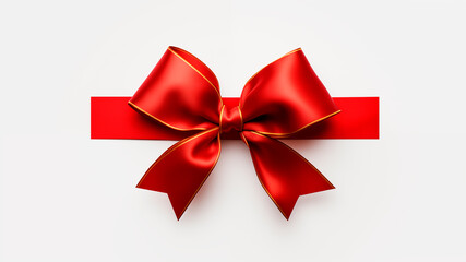 Red ribbon with red bow isolated on white background.Anniversary, new year, event, Christmas, Festival. Generative AI