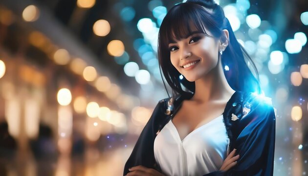  beautiful smiling woman cosplay anime style