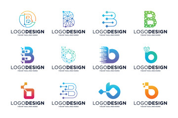 Collection of letter B logo design with digital connection concept © amor