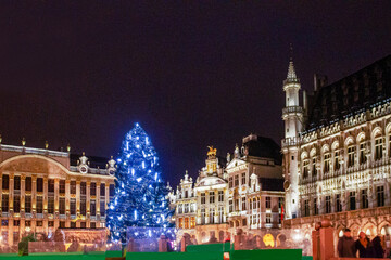 Fantastic  illuminated Town hall on the city square encircled by buildings dating back to 14th...