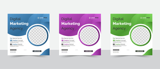 Set of Editable minimal square banner template. Suitable for social media post and web internet ads.