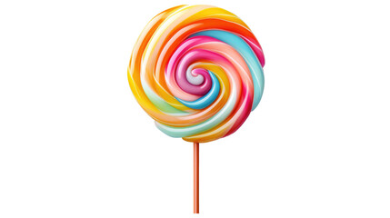 Colorful rainbow lollipop swirl on wooden stick isolated on transparent background