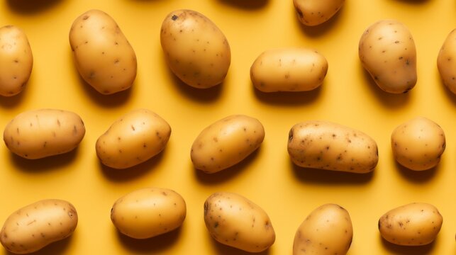 Fresh Organic Potatoes Vegetable Photorealistic Horizontal Seamless Background. Healthy Vegetarian Diet. Ai Generated Seamless Background with Delicious Juicy Potatoes Vegetable Arranged in lines.