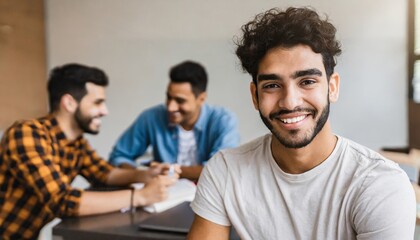 young adult multiracial multiethnic man in a group study room or classroom - obrazy, fototapety, plakaty