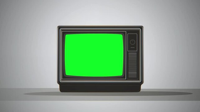 Retro 1990s tv, vintage television with a glitches, noise, interference, green screen.