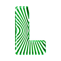 White 3d symbol with ultra thin green straps. letter l