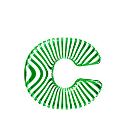 White 3d symbol with ultra thin green straps. letter c