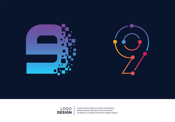 Number 9 digital technology logo design collection.