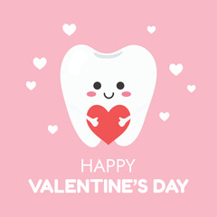 Happy Valentine's day. Greeting card with cute tooth. Vector illustration