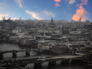 city skyline at sunset