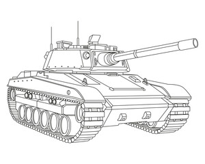 Main battle tank Coloring Page. Armored fighting vehicle. Special military transport. Detailed PNG illustration.