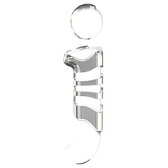 White symbol with thick silver straps. letter j