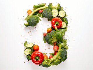 The Number 3 Crafted from an Array of Fresh Vegetables, Showcasing Vibrant Nutrition and Wholesome Dietary Diversity