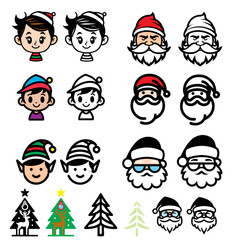 Santa and Elf Christmas Vector Icon Sheet