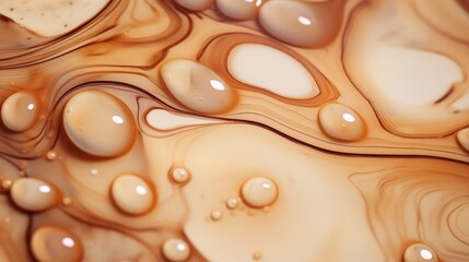 Beige Marble with Wooden Walnut Horizontal Background. Abstract stone texture backdrop with water drops. Bright natural material Surface. AI Generated Photorealistic Illustration.