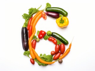 The Number 6 Crafted from an Array of Fresh Vegetables, Showcasing Vibrant Nutrition and Wholesome Dietary Diversity