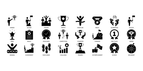 Winner icons set. Set of editable stroke icons.Vector set of Winner