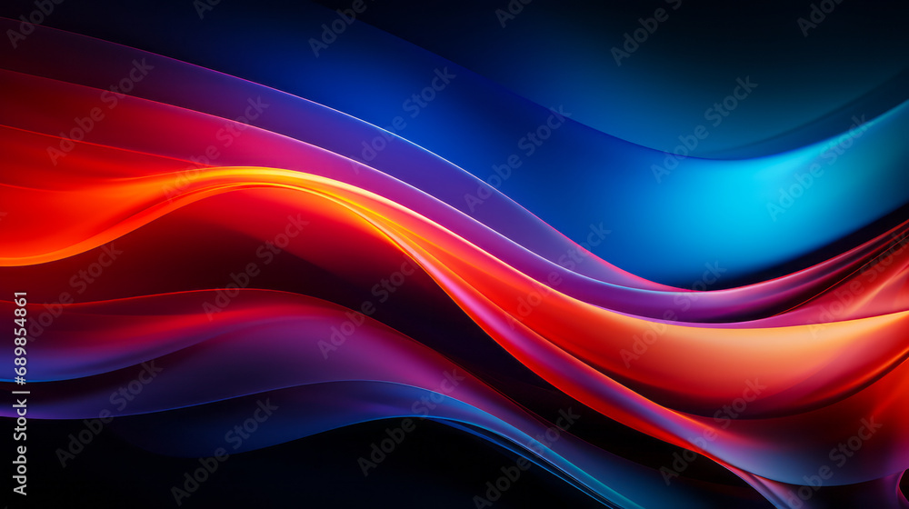 Aufkleber vibrant abstract wavy background with flowing blue and red gradient lines on a dark canvas, illustra