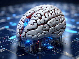 3d  human brain on technology background represent artificial intelligence and cyber space concept. Future concept art. Medical concept. Generative ai. 