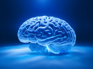 3d model of human brain on blue background. Concept of artificial intelligence(ai). Future concept art. Medical concept. Generative ai.