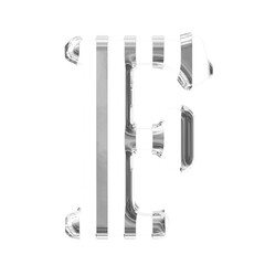 White symbol with thin silver vertical straps. letter f