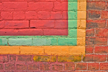 Newly Painted lines on old brick wall, Yreka, California