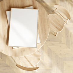 Blank Frame Mockup with sun glare in modern interior, 3d render