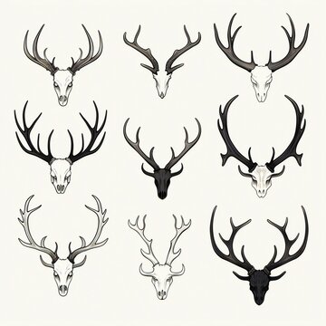 set of hand drawn deer horn silhouette © Amena