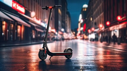 an electric scooter on the sidewalk near a road in the heart of the city, the essence of urban mobility in a minimalist and modern style