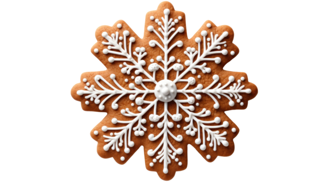 Gingerbread cookie in snowflake shape isolated on transparent background