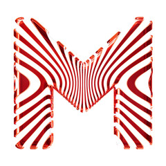 White 3d symbol with ultra thin red straps. letter m