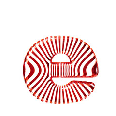 White 3d symbol with ultra thin red straps. letter e