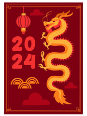 Happy Chinese new year 2024, year of the Dragon. Chinese zodiac dragon. Vector template.