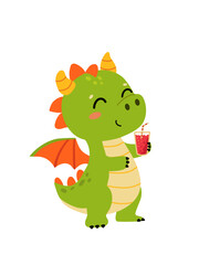 Happy Chinese new year 2024, year of the Dragon. Cute cartoon green dragon. Vector illustration.