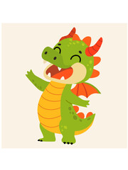 Happy Chinese new year 2024, year of the Dragon. Cute cartoon green dragon. Vector illustration.