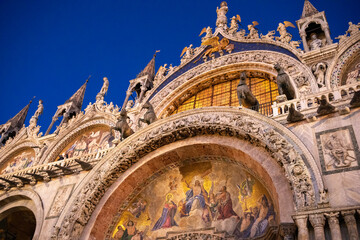 St. Mark's Basilica at night in Piazza San Marco in Venice, Italy