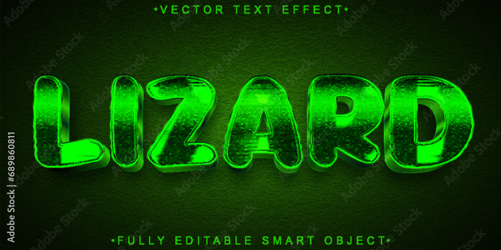 Poster cartoon green lizard vector fully editable smart object text effect