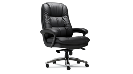 The office chair from black leather. Isolated on transparent