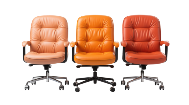 Set of different office leather chairs on transparent background 