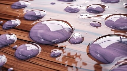 Obraz na płótnie Canvas Lavender Marble with Wooden Teak Horizontal Background. Abstract stone texture backdrop with water drops. Bright natural material Surface. AI Generated Photorealistic Illustration.