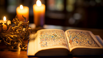 Illuminated Manuscript: Words of devotion aglow with divine light. - obrazy, fototapety, plakaty