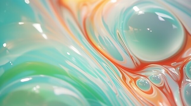 Mint Marble with Fire Opal Horizontal Background. Abstract stone texture backdrop with water drops. Bright natural material Surface. AI Generated Photorealistic Illustration.