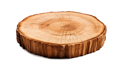 Wooden plate carved from tree trunk isolated on transparent background. Can be used like stand for your object
