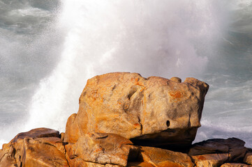 big giant waves breaking on a stormy day in atlantic sea ocean