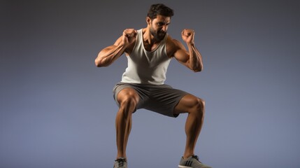 A man doing single-leg squats, his balance remarkable, illustrating lower body strength and stability in a challenging bodyweight exercise.